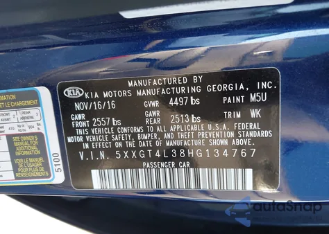 2017 Kia Optima Lx z USA, uszkodzony, nr VIN 5XXGT4L38HG134767